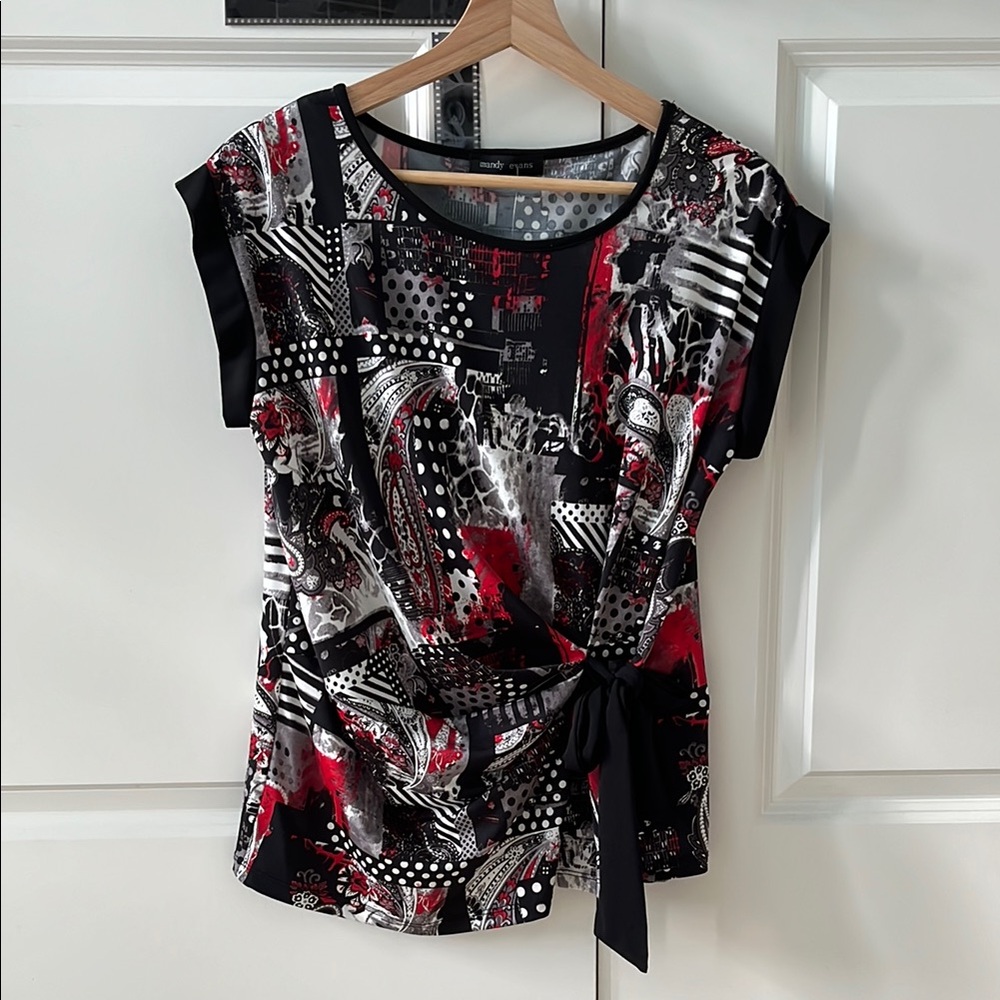Mandy Evan’s Women's Black and Red Patterned Blouse